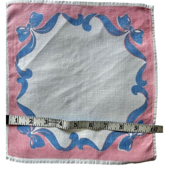 Vintage Pink & Blue Ribbon Motif Linen Napkin 10.125” X 10.75” Replacement - Picture 5 of 5